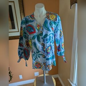 Vibrant Floral Button-Front Blouse in Multicolor